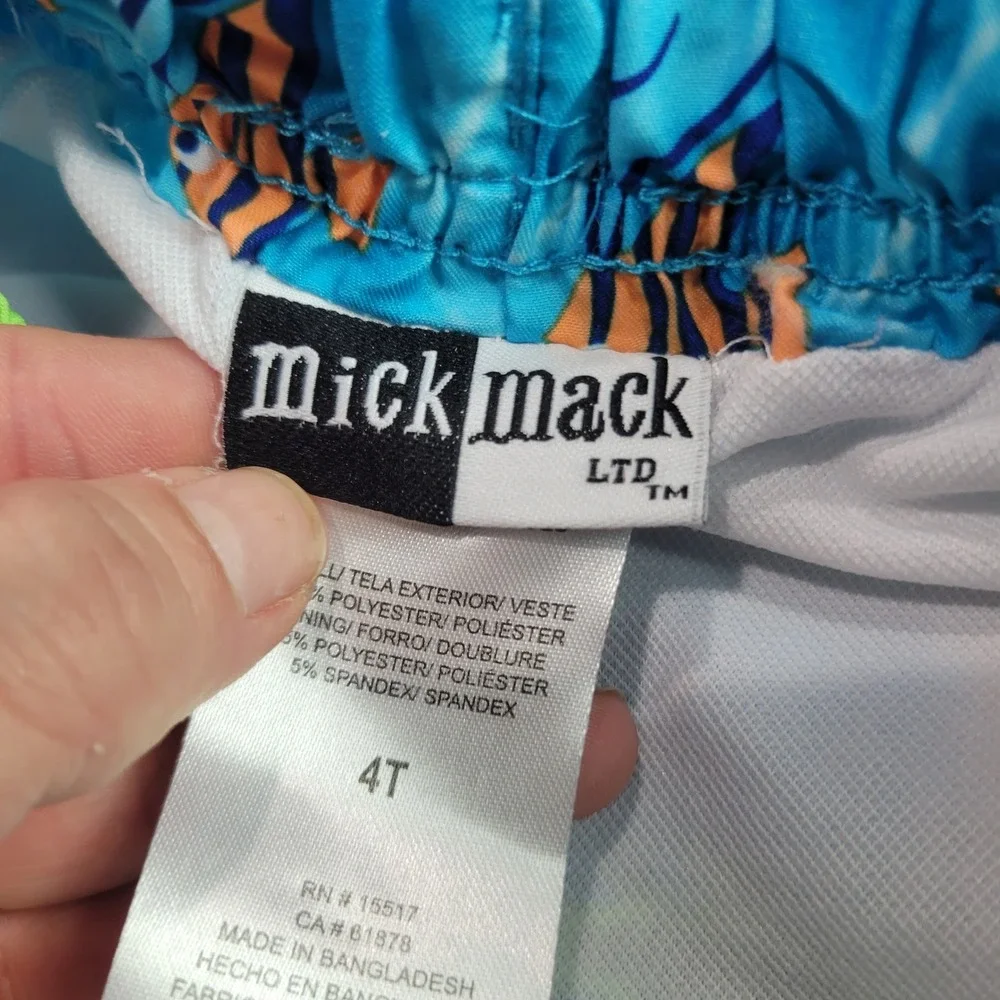 Mick Mack LTD Boys 4T‎ Blue Tropical Fish Swim Trunks Board Shorts Mesh Lined